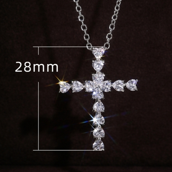 CZ Cross Pendant Silver Necklace - Picture 4 of 5
